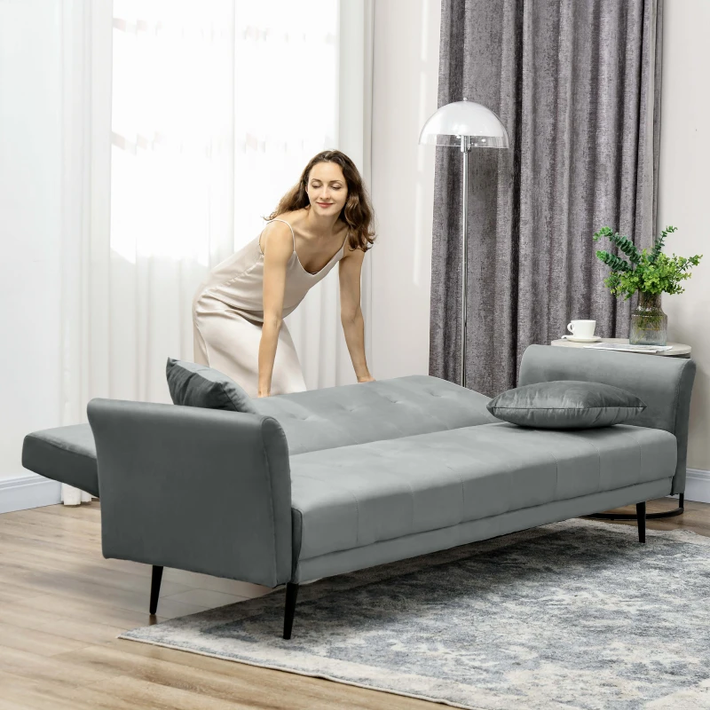 HOMCOM Sillón Cama Sofá Cama de 3 Plazas con Respaldo Ajustable de 3 Niveles y 2 Almohadas Acolchadas Carga 360 kg Gris