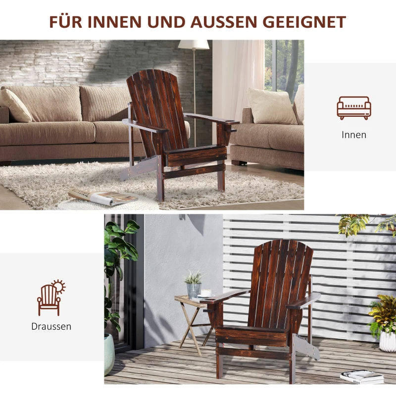 Outsunny Adirondack-Gartenstuhl mit Becherhalter Gartenliege Balkonstuhl Massivholz Verkohlt 72 x 95 x 93 cm