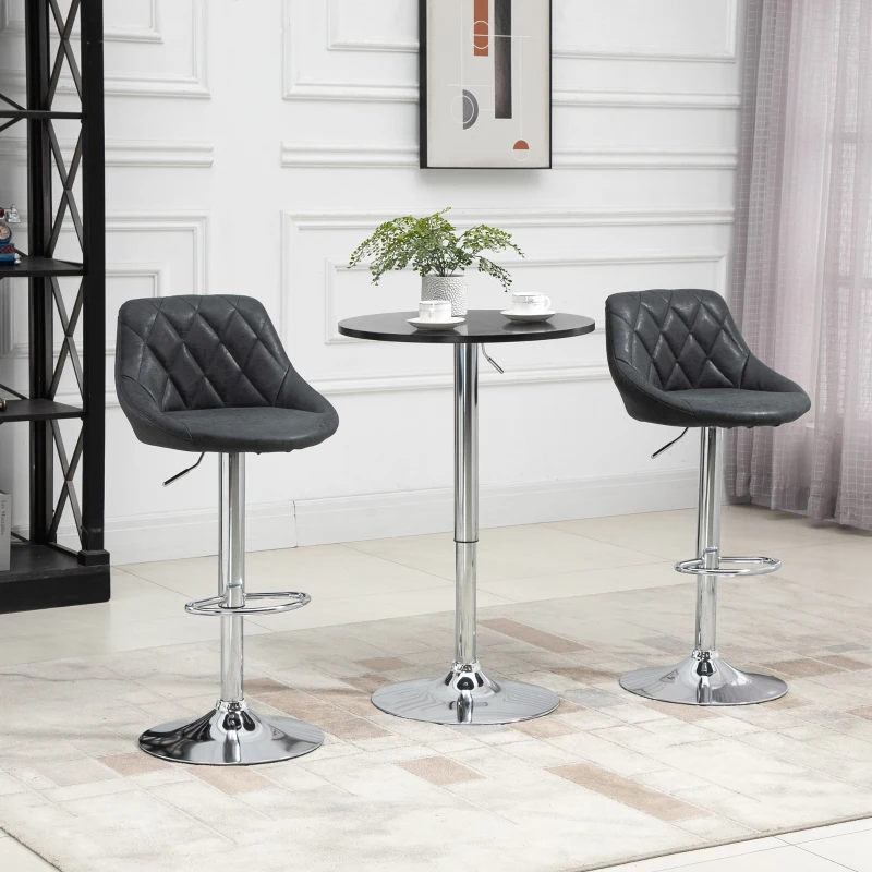 HOMCOM Set 2 Sgabelli da Bar con Altezza Regolabile, Base in Metallo e Seduta Finta Pelle, Sgabelli Alti Moderni Girevoli con Schienale e Poggiapiedi 46x48x83-104cm, Nero