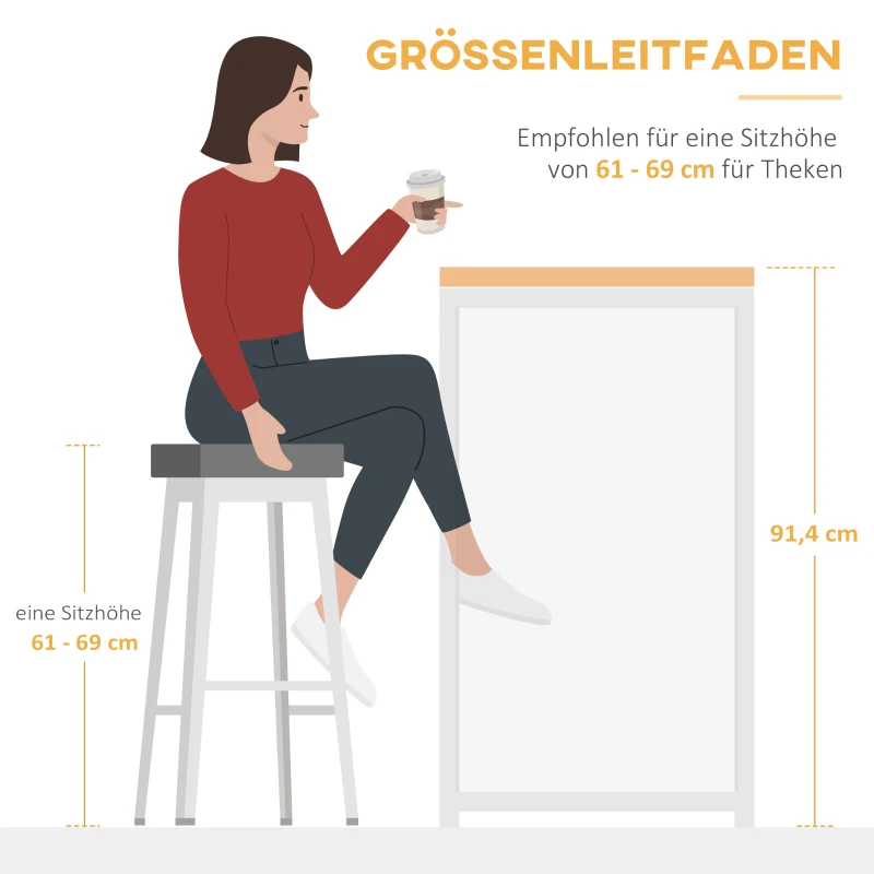 HOMCOM Klappbarer Bartisch mit 3 Regalen im Industrie Design 120 cm x 76 cm x 91,4 cm Braun