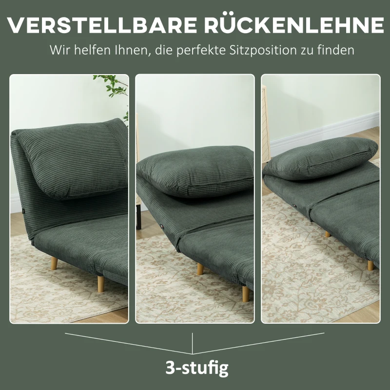HOMCOM 2-in-1 Schlafsessel Gästebett, verstellbare Kopfstütze Cord-Optik 82 cm x 8 cm x 83 cm Grün(m-5)