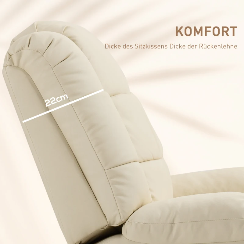 HOMCOM Massagesessel, Relaxsessel, 8 Vibrationspunkte, Liegefunktion, Kunstleder, cremeweiß, 94x99x99cm