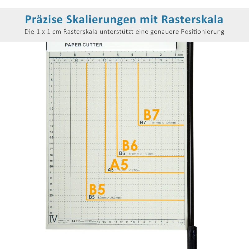 HOMCOM Papierschneidemaschine Hebelschneider Papierschneider Schere für Papier und Fotos Manuell höchste Präzision Papierschneider bis DIN A4 Metall Weiß 48 x 26,5 x 5cm