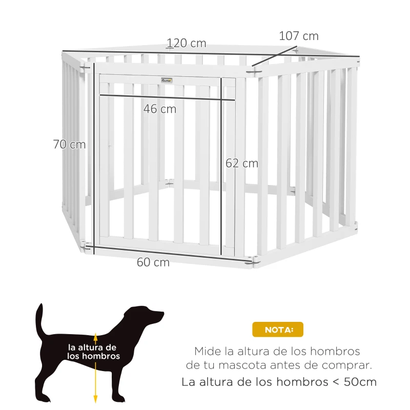 PawHut Parque para Mascotas Plegable de 6 Paneles 60x70 cm con Pies de Goma Antideslizantes y Forma Personalizable Blanco