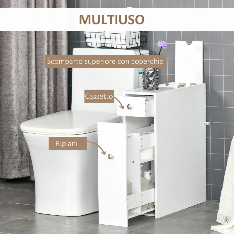 HOMCOM Mobiletto Armadietto con Cassetti Scorrevoli Moderno da Bagno, MDF, 17x48x58cm, Bianco