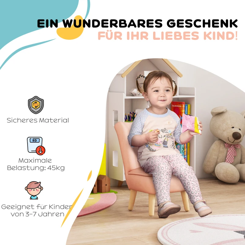 AIYAPLAY Kindersessel, Samtoptik, für 3-7 Jahre, bis 45 kg, Holzgestell, 44x45x56,5cm, Pink