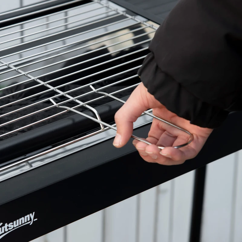 Outsunny Barbecue a Carbonella con Griglia e Piastra in Acciaio con Ripiani Laterali, 113x59x83.5cm, Nero
