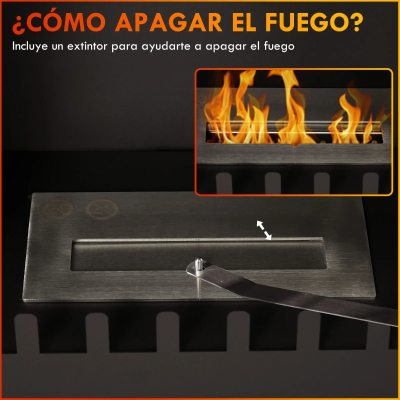 HOMCOM Estufa de Bioetanol de Pie con Tanque de 0,9 L Apagallamas de Acero Inoxidable Tiempo de Combustión 3H 55x31x55 cm Negro