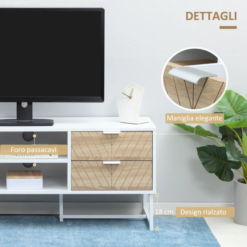 HOMCOM Mobile Porta TV fino a 47", Mobiletto Basso con Cassetti, Mobiletto da Salotto in Legno, 120x39x48cm, Bianco e Rovere
