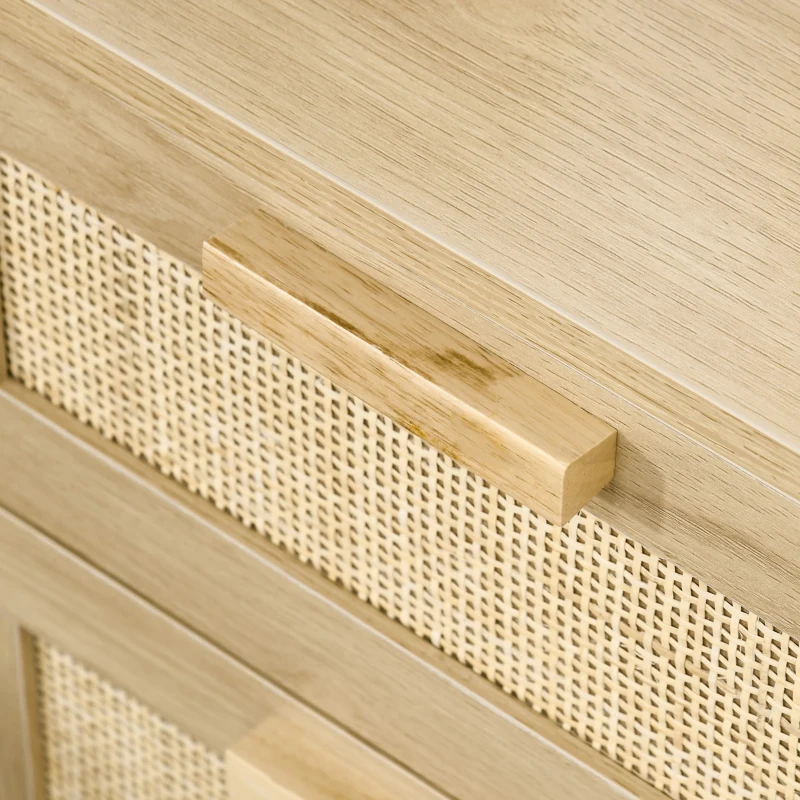 HOMCOM Mesita de Noche Estilo Cannage Mesilla de Noche con 2 Cajones y Patas de Madera para Salón Dormitorio 40x40x56cm Natural(m-9)