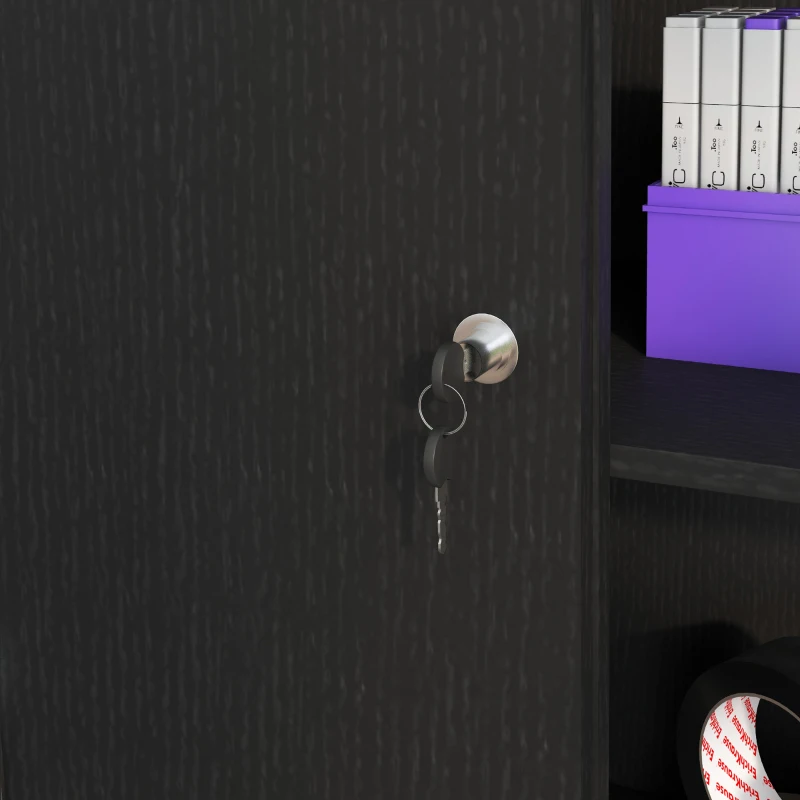 HOMCOM Armadietto da Ufficio a 3 Ripiani con 2 Chiavi di Sicurezza e Ante Scorrevoli, 80x40x120 cm, Nero