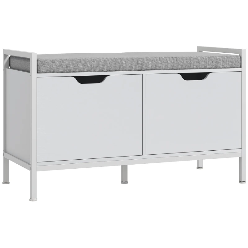 HOMCOM Banco Zapatero para Entrada Recibidor con Asiento Cojín Extraíble para 4 Pares de Zapatos 84x35x50 cm Blanco
