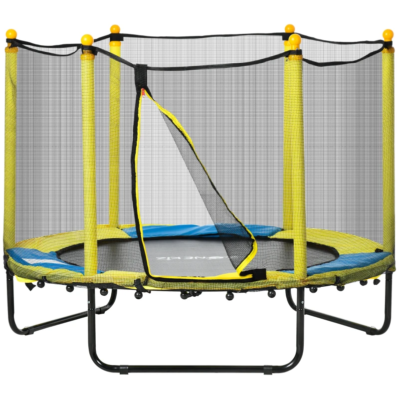 ZONEKIZ Trampolín para Niños de 3-10 Años con Red de Seguridad y 3 Patas de Acero en Forma de U Carga 50 kg Ø140x113 cm Amarillo