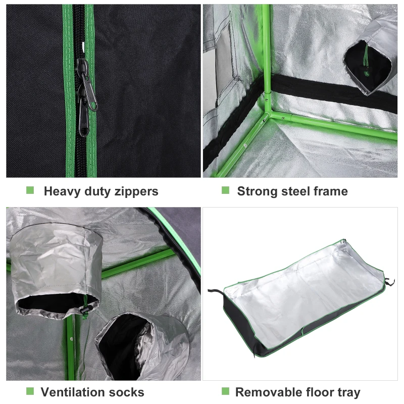 Outsunny Grow Tent Reflective Mylar Hydroponic with Adjustable Vents and Floor Tray for Indoor Plant Growing, 60 x 60 x 140 cm (24.5" x 24.5" x 55")