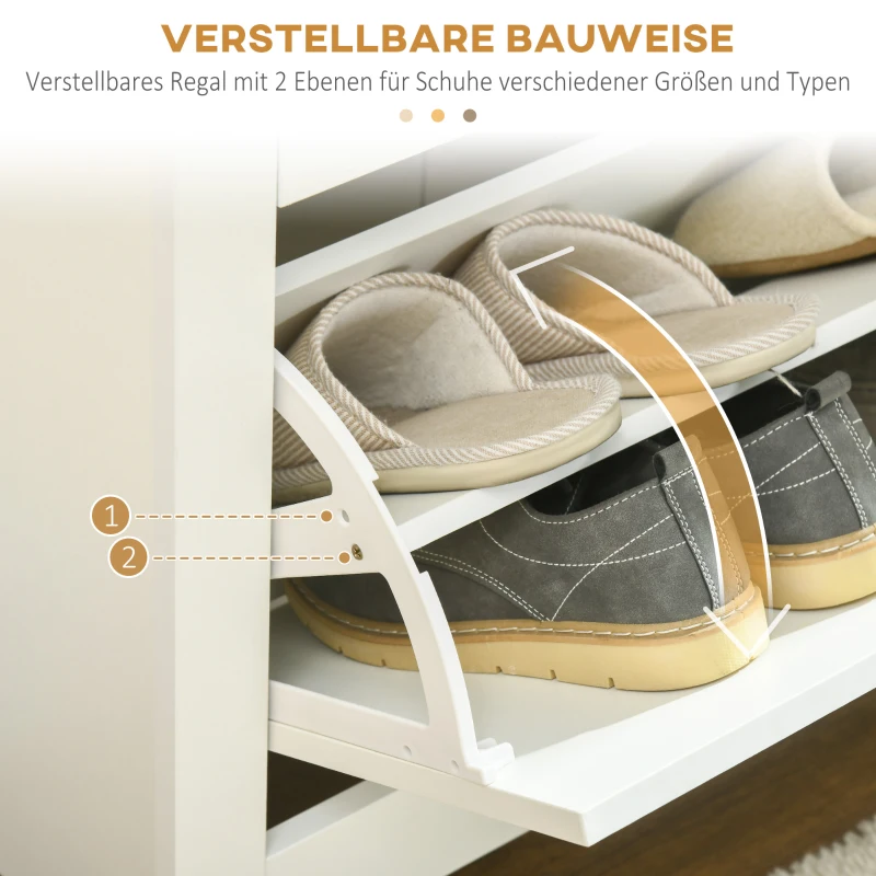 HOMCOM Schuhschrank Schruhregal Schuhaufbewahrung, 3 Fächer, 18 Paar Schuhe, 72 cm x 26 cm x 112 cm, Weiß + Braun(m-5)