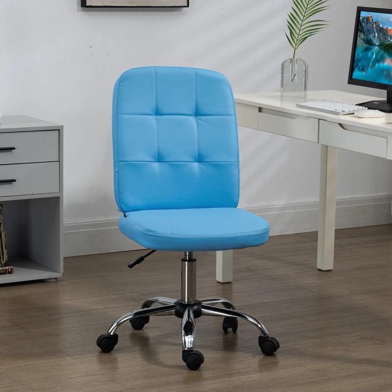 Vinsetto Silla de Oficina sin Brazos Silla de Escritorio Giratorio de Piel Sintética con Altura Ajustable 45x59x90-100 cm Azul