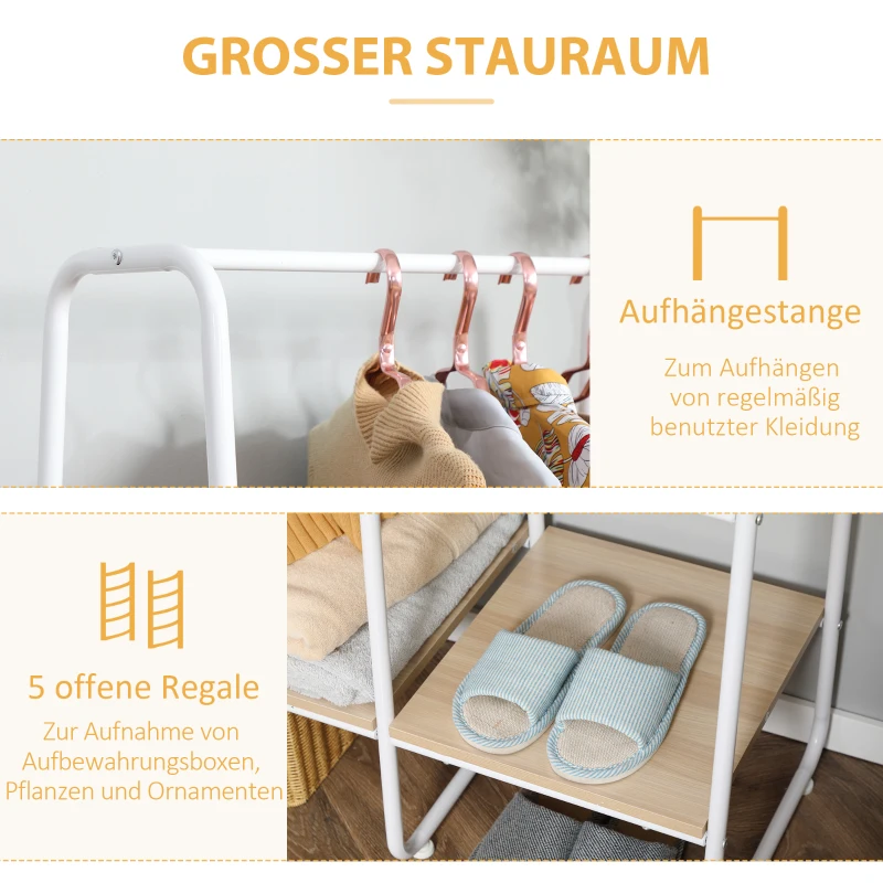 HOMCOM Kleiderständer Garderobenständer, 5 Regale u. 1 Kleiderstange 101 cm x 39 cm x 160 cm
