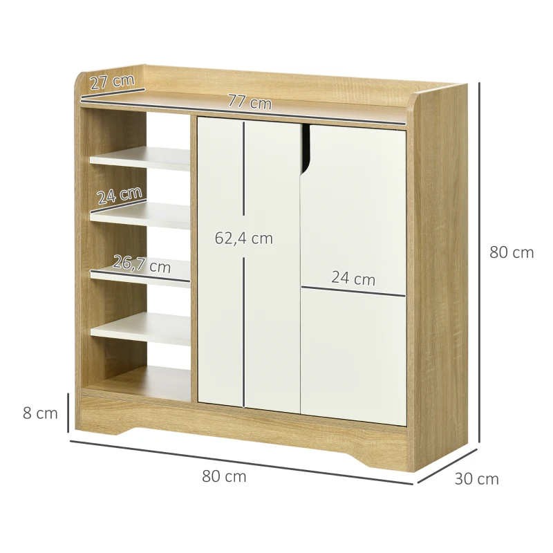 HOMCOM Zapatero Estrecho de Estilo Moderno para 13 Pares de Zapatos para Entrada Pasillo 80x30x80 cm Natural y Blanco