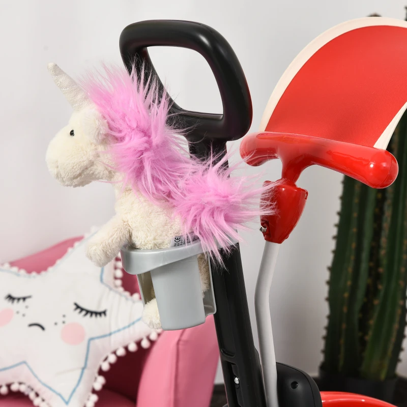 HOMCOM Correpasillo para Niños Mayores de 1 Año Cochecito Automóvil Diseño 3 en 1 Empujador Andador Función de Bocina con Capota Reposapiés Portavasos 84x40x83 cm Rojo