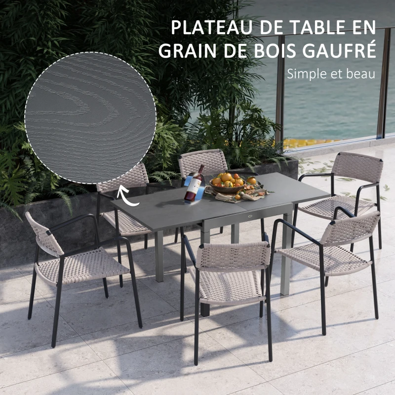 Outsunny Table de jardin rectangulaire extensible jusqu'à 6 personnes en aluminium dim. 80/160L x 80l x 75H cm gris