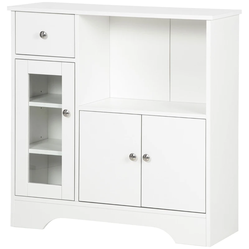 HOMCOM Aparador de Cocina Moderno con Puerta de Vidrio Mueble Auxiliar de Almacenaje para Comedor 80x30x82 cm Blanco(m-10)