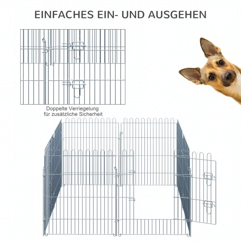 PawHut Freilaufgehege Welpenauslauf Welpenzaun Laufstall Welpengitter für Tiere 8-teilig B63 x H76 cm