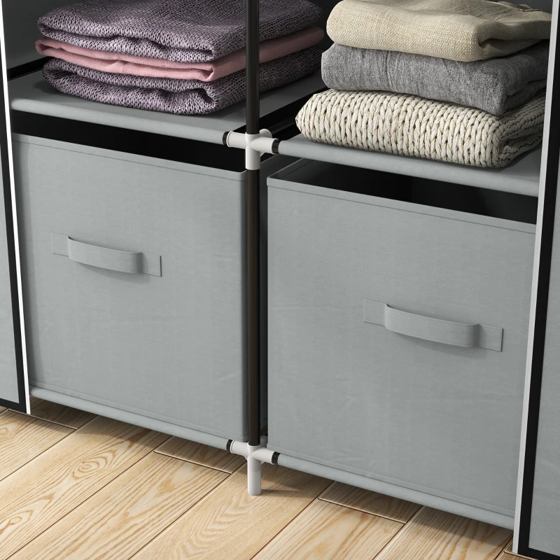 HOMCOM Kleiderschrank Stoffschrank 1 Kleiderstange, 2 Schubladen, 83 x 42.5 x 162,5 cm, Grau