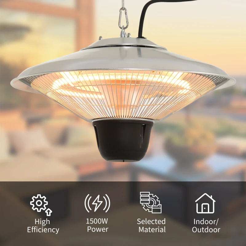 Outsunny 1500W Outdoor Heater Outdoor Ceiling Mounted Aluminium Halogen Electric Hanging  Heating Light Pull Switch Control
