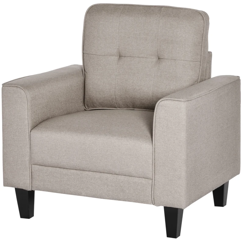 HOMCOM Poltrona Moderna in Tessuto con Piedini in Legno per Camera e Soggiorno, 90x72x91cm, Beige