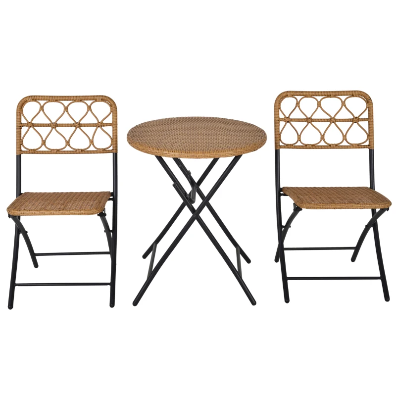 Outsunny Polyrattan Sitzgruppe für 2 Personen Bistroset Balkonmöbel Set Klappbar Natur