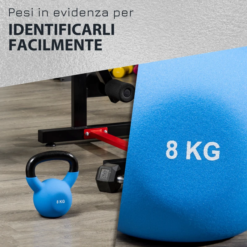 HOMCOM Kettlebell 8 kg per Allenamento Bicipiti e Spalle in Metallo e Neoprene, 18x11x20cm, Blu