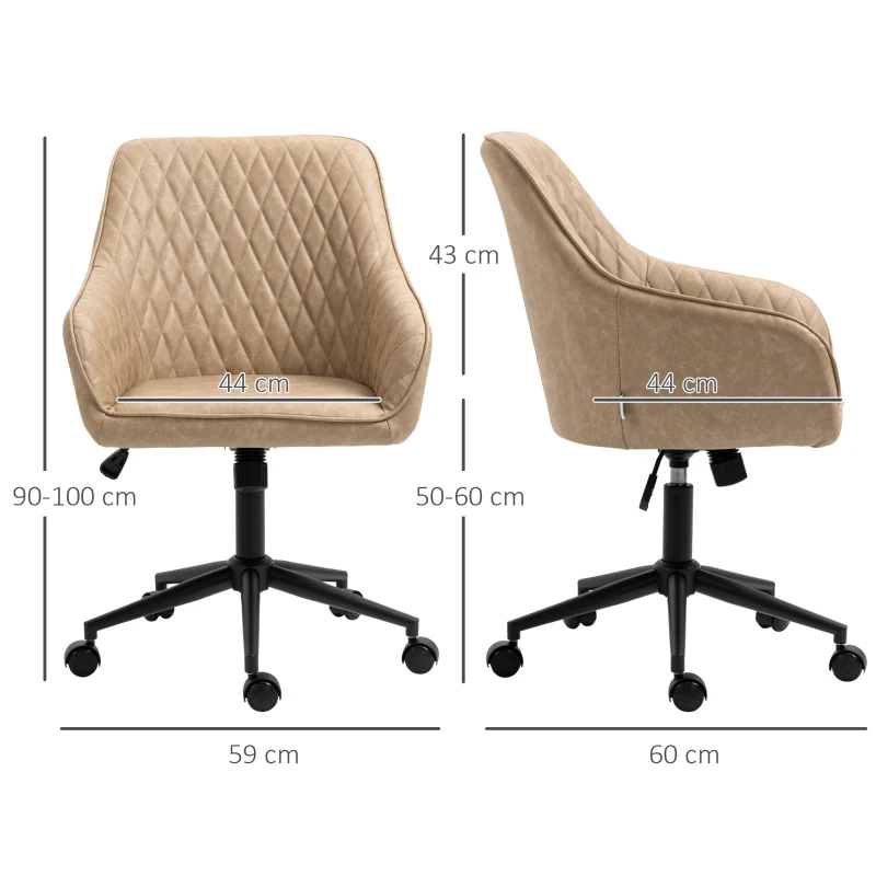 Vinsetto Silla de Oficina Basculante de Cuero PU con Altura Ajustable para Dormitorio Estudio 59x60x90-100 cm Marrón