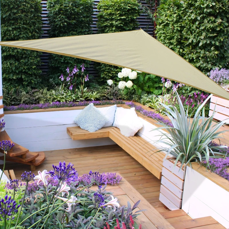 Outsunny Toldo Vela Triangular 4x4x4 m Vela de Sombra para Jardín Patio Terraza Poliéster Anti UV Color Crema
