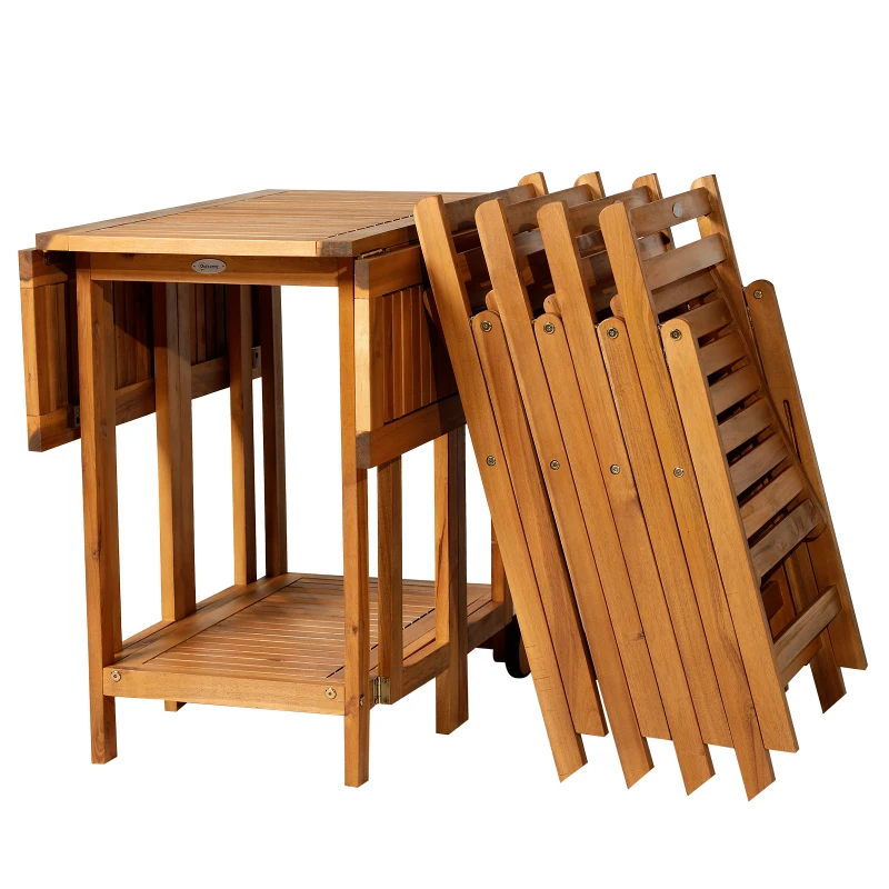 Outsunny Salon de jardin style colonial 4 pers. 5 pièces table à manger avec roulettes + 4 chaises pliables bois massif acacia pré-huilé
