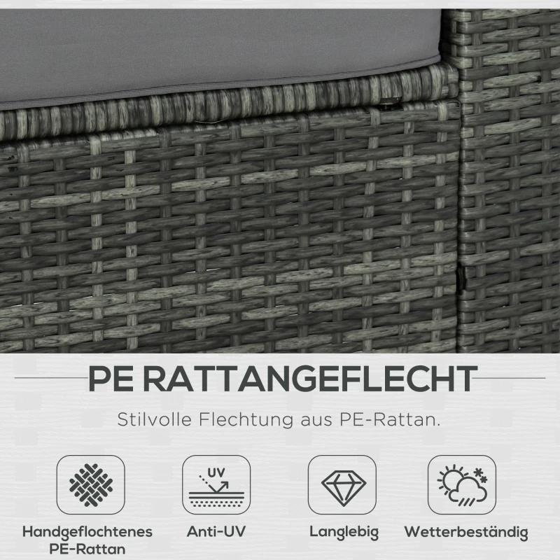 Outsunny 7-tlg. Polyrattan Gartengarnitur Gartenmöbel Garten-Set Sitzgruppe Loungeset Loungemöbel inkl. Fußhocker Sitzkissen Grau Stahl + Polyester 58 x 58 x 37 cm