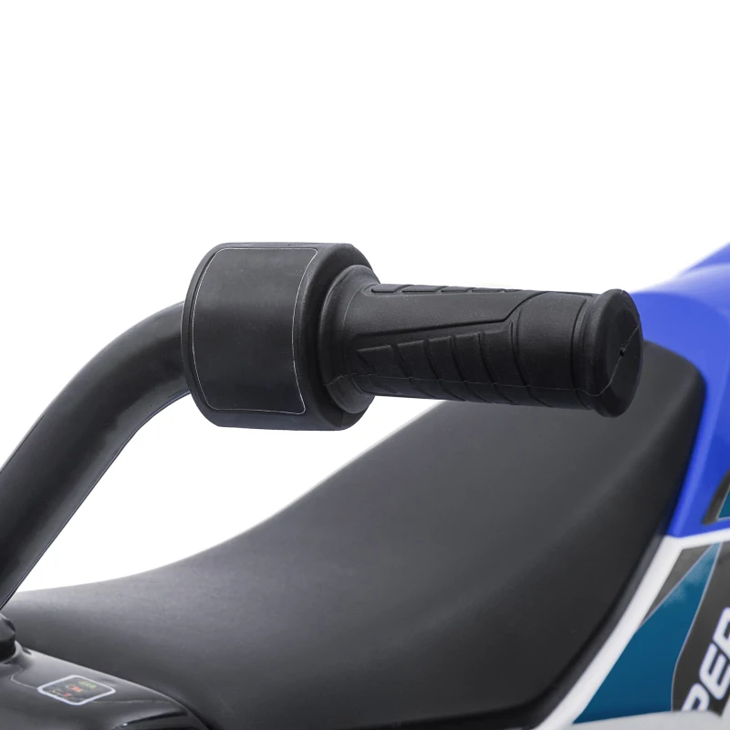 HOMCOM Moto Cross électrique Enfant 3 à 5 Ans 12 V 3-8 Km/h avec roulettes latérales Amovibles dim. 106,5L x 51,5l x 68H cm Bleu(m-9)