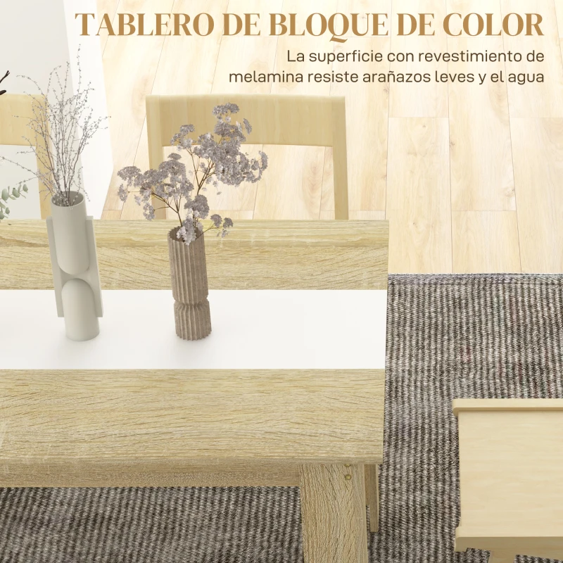 HOMCOM Mesa de Cocina o Mesa de Comedor Rectangular para 4-6 Personas Carga 100 kg 140x89,5x75 cm Blanco y Roble