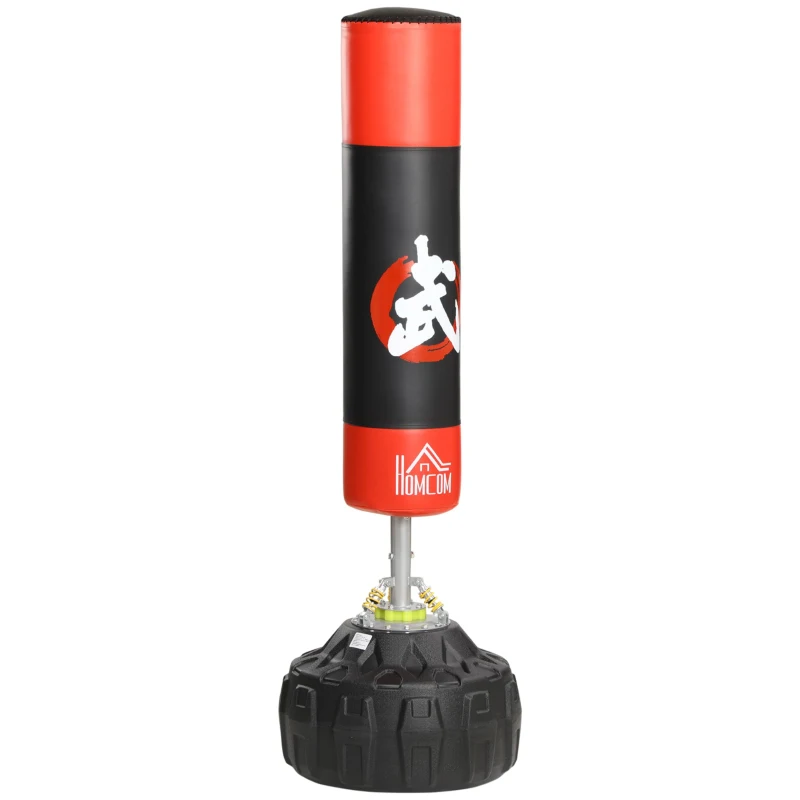 HOMCOM Sac de frappe boxe autoportant punching ball Ø 60 x 180 cm ventouses antidérapantes amortisseurs noir rouge
