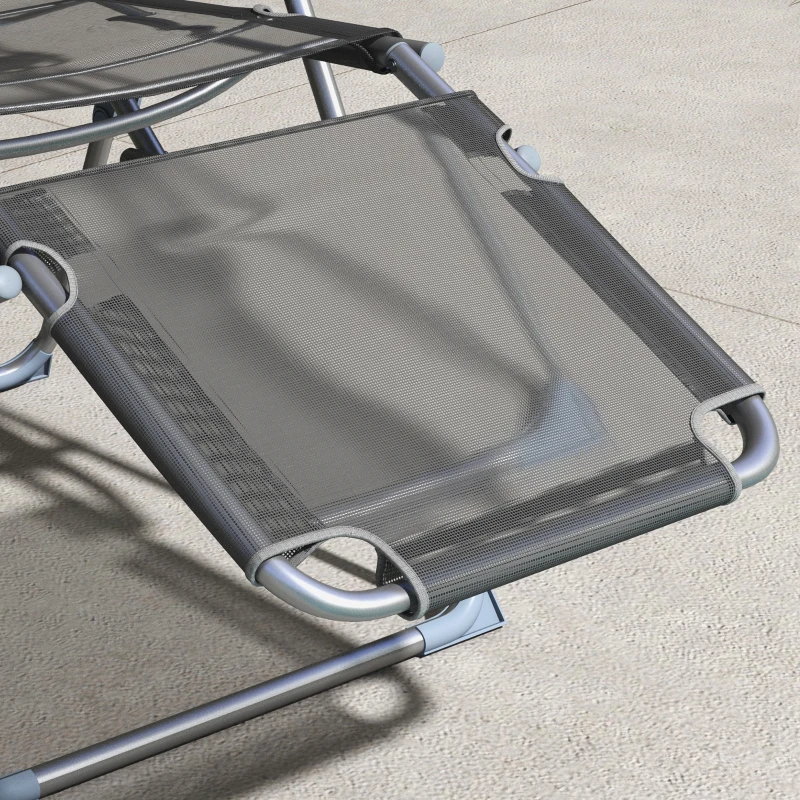 Outsunny Set 2 Sdraio da Giardino Pieghevoli con Schienale Regolabile a 5 Livelli e Poggiapiedi, Grigio