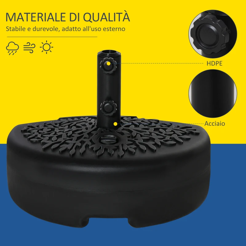 Outsunny Base per Ombrellone Semicircolare Riempibile con Sabbia o Acqua per Pali 38-48mm, Nero