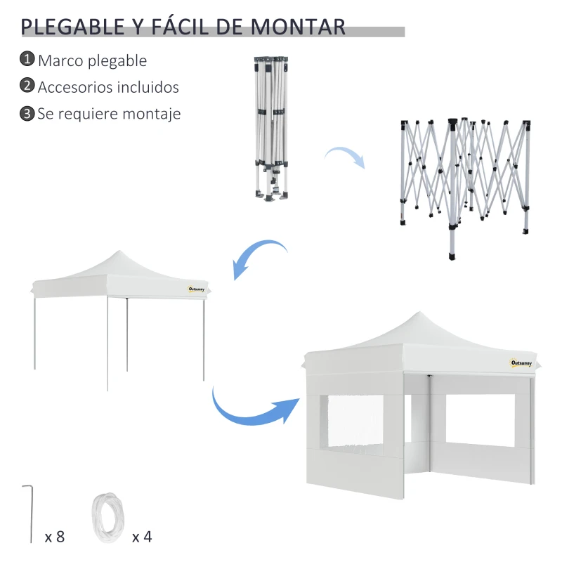 Outsunny Carpa Plegable 3x3 m con Altura Ajustable Cenador de Jardín con 4 Paredes Extraíbles de Tela Oxford 4 Ventanas y Bolsa de Transporte Impermeable Gazebo para Exterior Terraza Camping Blanco