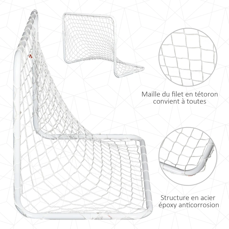 HOMCOM Set de 2 mini cages de football pour enfant - ballon, pompe, piquets inclus - 78L x 46l x 56H cm - métal blanc