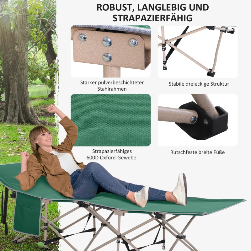 Outsunny Feldbett, Camping-Bett, klappbar, wetterbeständig, ink. Tragetasche, 190 cm x 68 cm x 52 cm, Grün + Beige