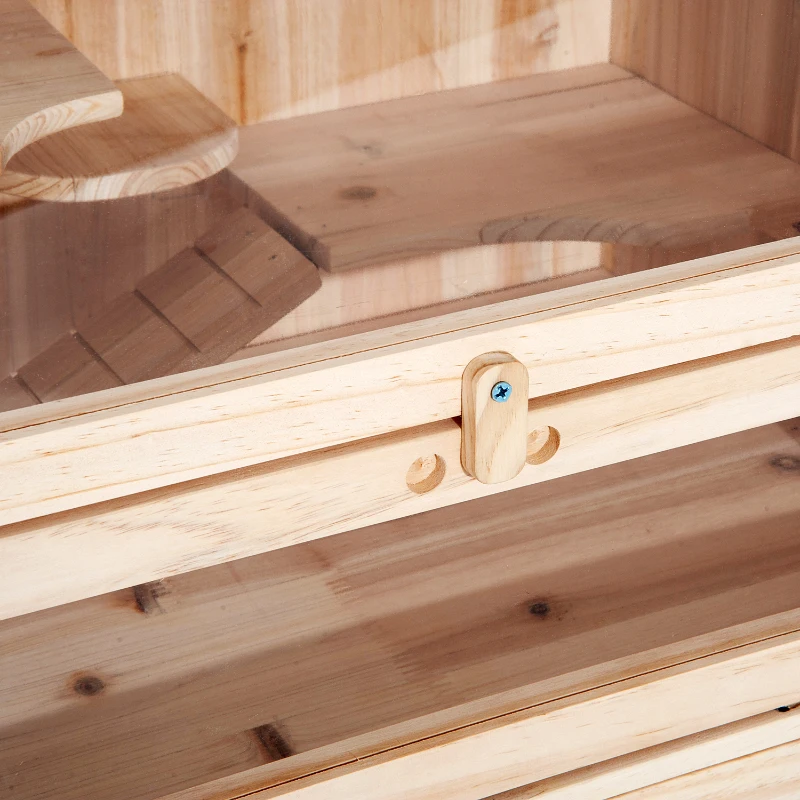 PawHut Gabbia per Criceti Roditori Porcellini d'India in Legno Massello Tetto Apribile 4 Ripiani Collegati con Rampe 60x40x120cm