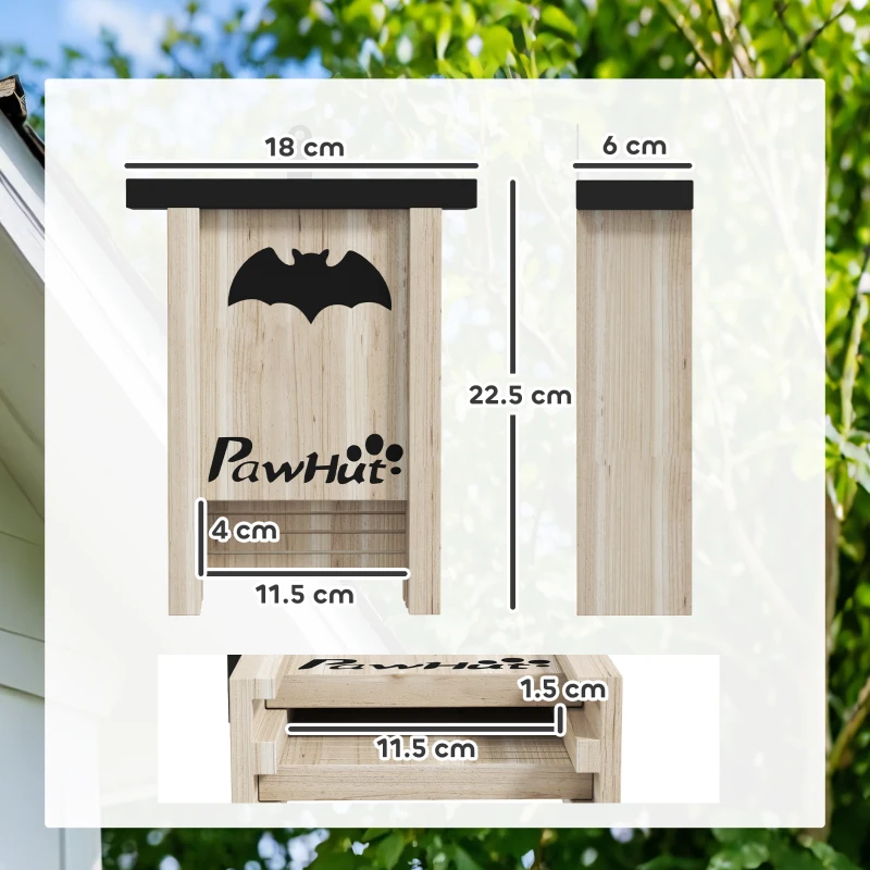 PawHut Set di 3 Casette per Pipistrelli Bat Box in Legno di Abete, 18x6x22.5 cm, Colore Legno