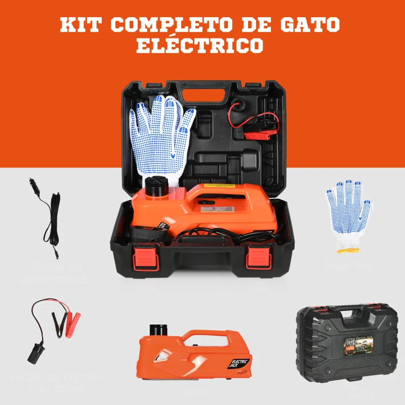 DURHAND Kit de Gato Eléctrico para Coche 12V 15,5-45cm Kit de Elevación de Automóvil 5 Toneladas 40x27,5x18cm Naranja