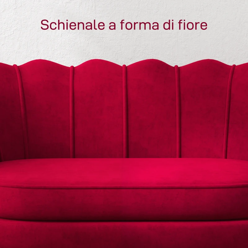 HOMCOM Divanetto 2 Posti in Stile Industrial Chic in Tessuto Effetto Velluto e Metallo, 130x77x77 cm, Rosso Scuro