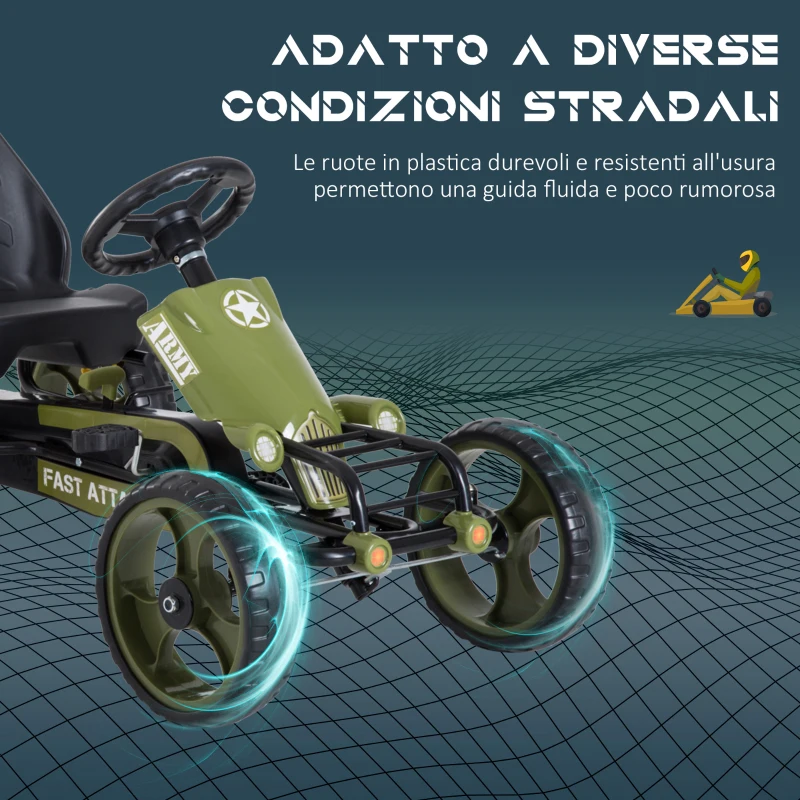 HOMCOM Go Kart a Pedali per Bambini da 3-6 Anni con Sedile Regolabile e Freno a Mano, Verde