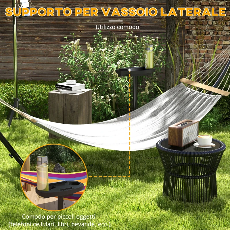Outsunny Supporto per Amaca in Acciaio con Tavolino Integrato e Carico Massimo 150kg, Nero