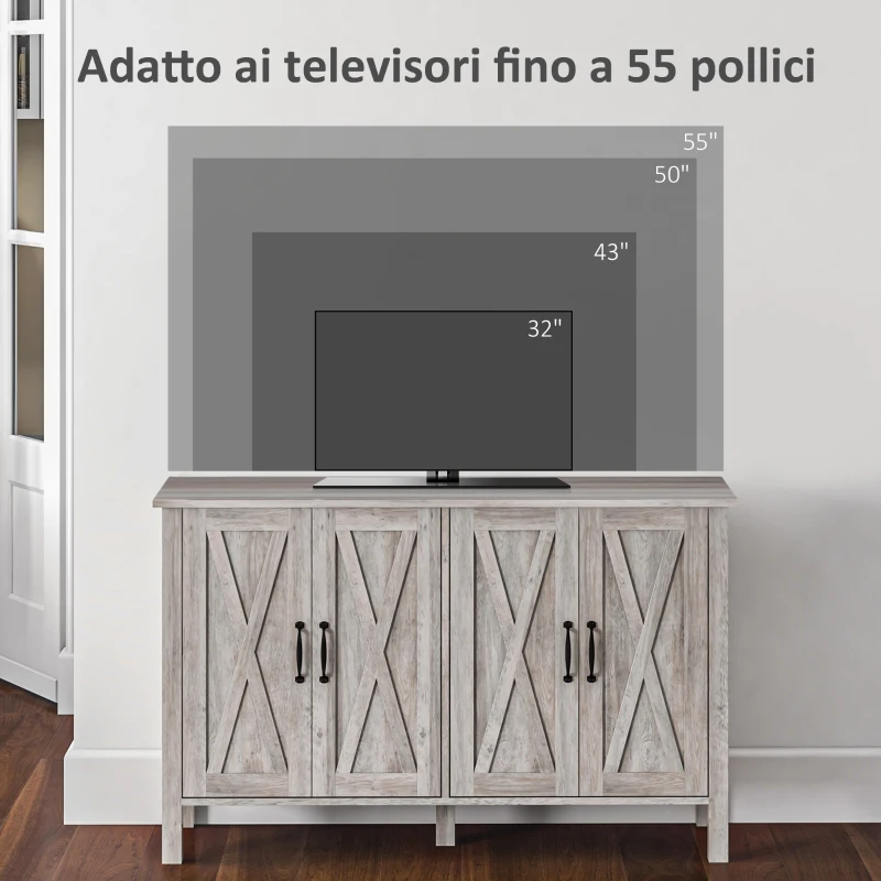 HOMCOM Mobiletto Multiuso stile Rustico con 4 Ripiani Portaoggetti Regolabili, in Legno, 120x37x75 cm, Grigio